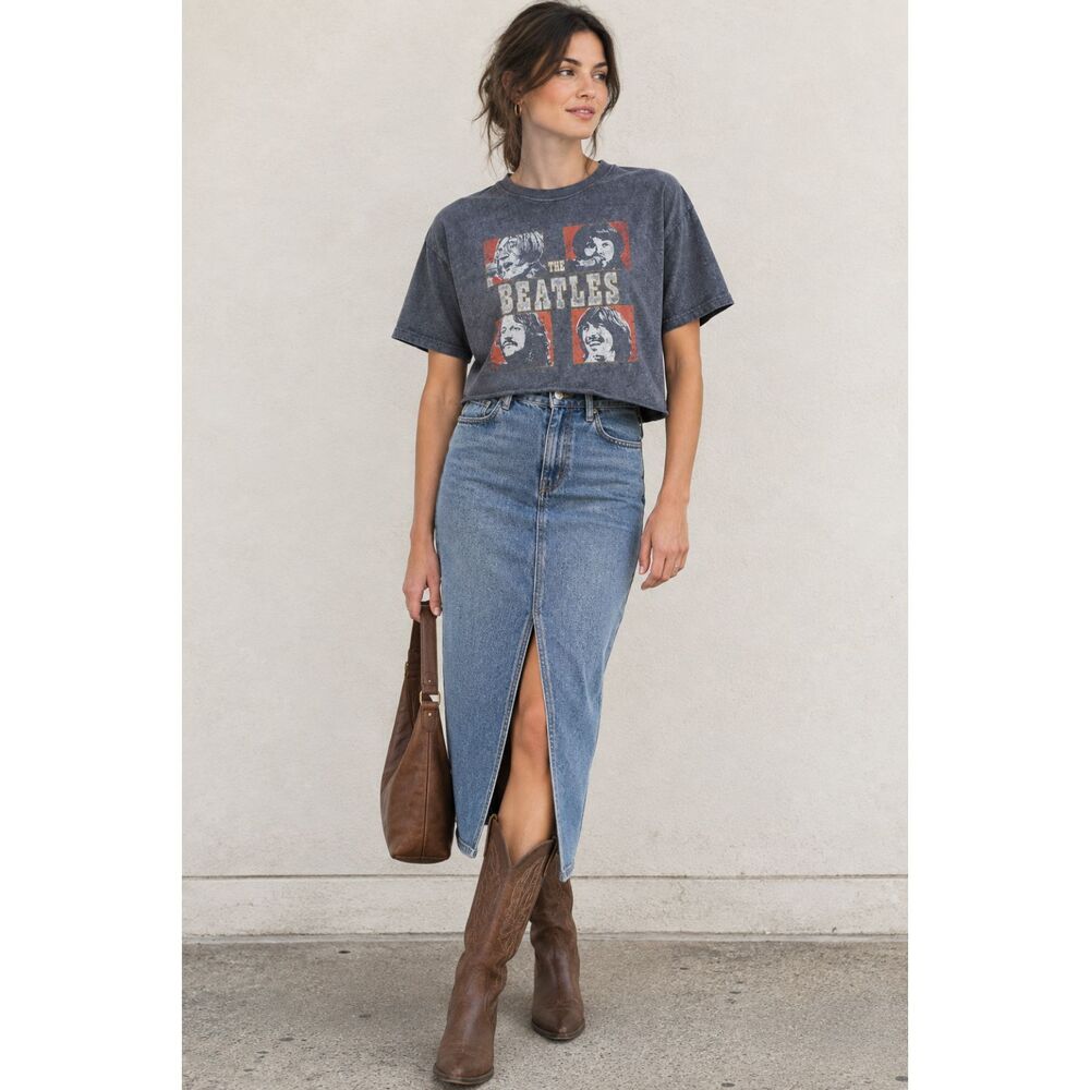 Apple Corp The Beatles Graphic Cropped Faded Gray Graphic Tee XL